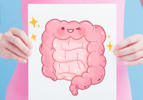 what causes leaky gut: woman holding image of intestines | good gut health | Perpetual Wellbeing